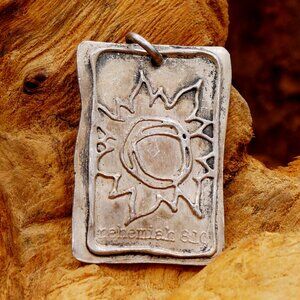 Vintage Silver Tablet Pendant of Sun and Nehemiah 8:10 Pendant Only